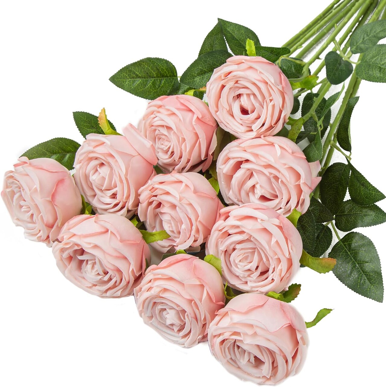 10 Pcs Artificial Silk Roses with Long Stems – Realistic Faux Roses for Vase, Wedding, Baby Shower, Home Table Centerpieces & DIY Floral Arrangements (Blush)